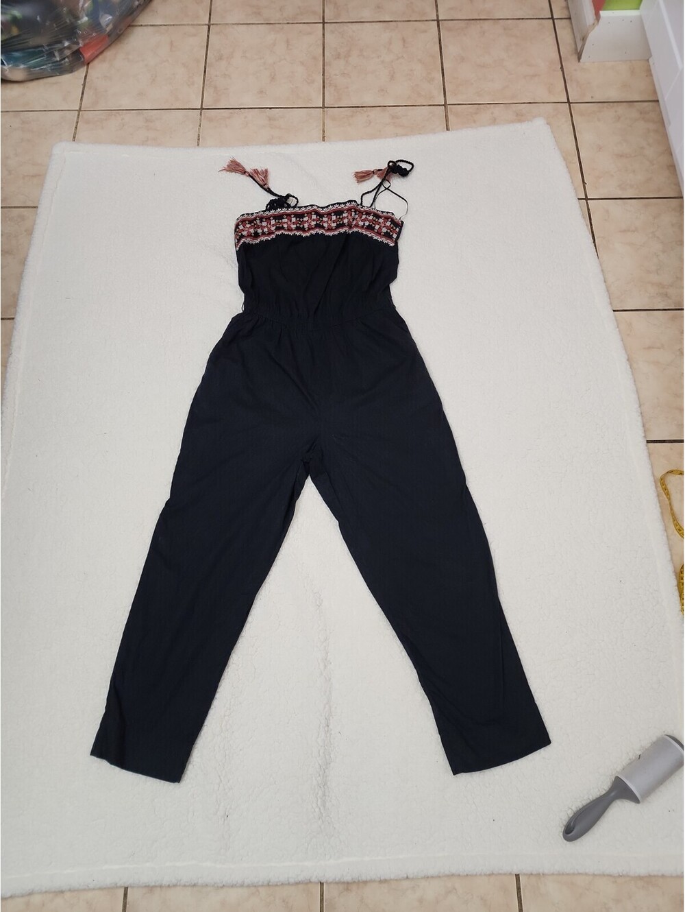 Abercrombie & Fitch Black Jumpsuit With Red Accents Tassel Strap Size S/p India